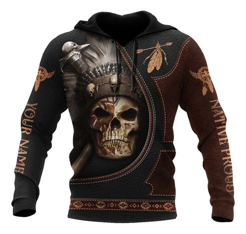 Sudadera Con Capucha De Forro Polar Con Calavera Nativa Amer