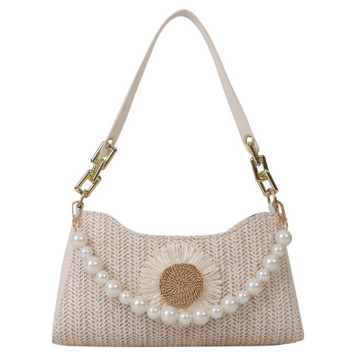 Pequeño Bolso De Paja Daisy Con Perlas, Bolso De Hombro Simp