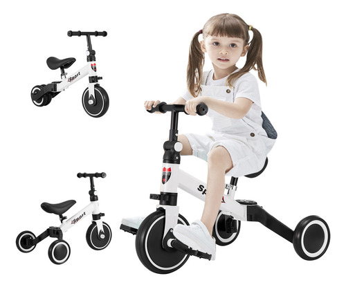 Triciclo Bicicleta De Equilibrio 3 En 1 Para Niños Infantil Blanco
