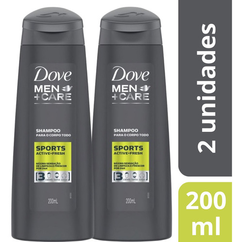  Kit 2 Shampoo Dove Men Care 3 Em 1 Sports 200ml