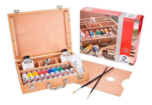 Set De Acrílico Van Gogh Caja Madera 10 Colores + Accesorios