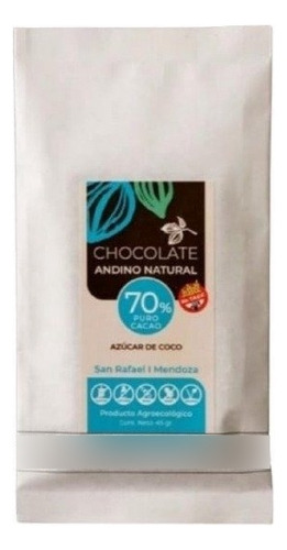 Chocolate Andino Organico Al 70% Con Azucar De Coco Organico