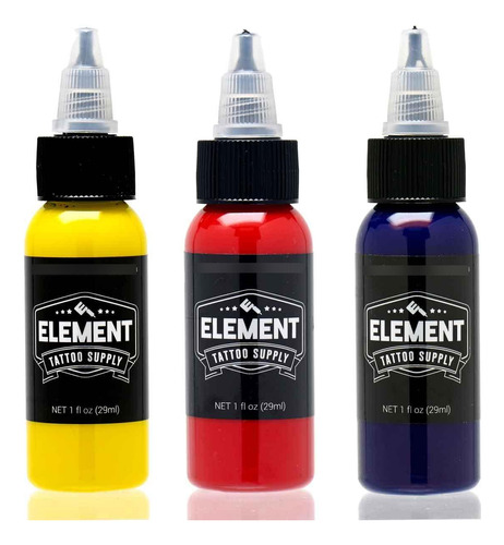 Tintas De Tatuaje Element Amarillo Rojo Azul 1oz