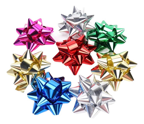 Moños Para Regalo Estrella 5mm Metalizado X 100und 