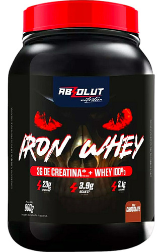 Whey Protein Iron 100% pure 23g Proteina + 3g Creatina 900g Absolut Nutrition Sabor Chocolate