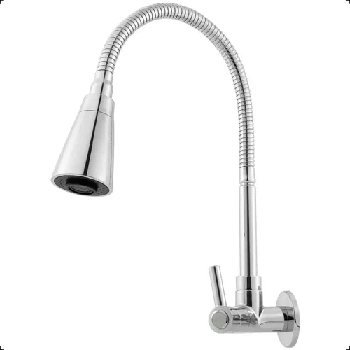 Torneira Gourmet Flexível Parede Cozinha Churrasqueira Área Externa 2 Jatos Cromada Brilhante Aromatec