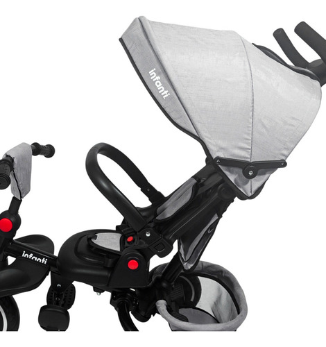 Triciclo Infanti plegable 360° con toldo y cinturón color gris