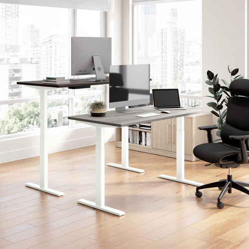 Escritorio De Pie En L Ajustable 152 Cm Mesa Eléctrica Gris
