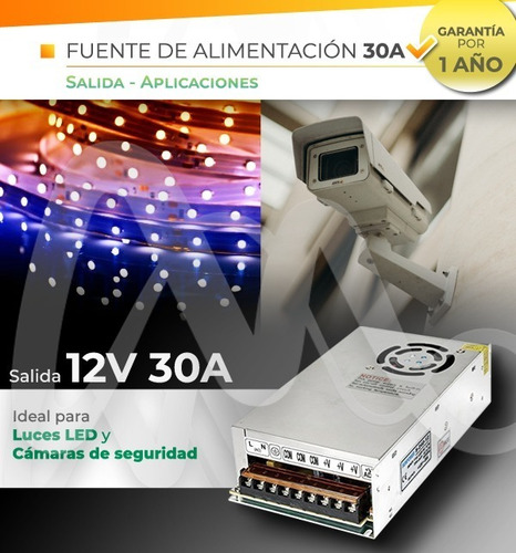Imagen 6 de 7 de Fuente Switching Metal 12v 29a Apta Para Tiras De Leds