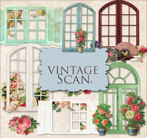 Kit De Imágenes Digitales Shabby Vintage Ventanas Windows