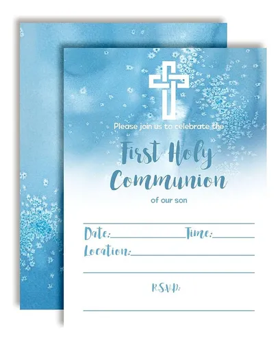 comprar Acuarela Azul Primera Comunión Invitaciones A Fiestas Religi