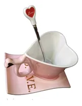 Comprar Taza De Cerámica Con Forma De Corazón Con Base Y Cuchara Color Rosa Regalos originales para mama Regalos día de la madre para el 10 de mayo regalos de intercambio regalo para novia
