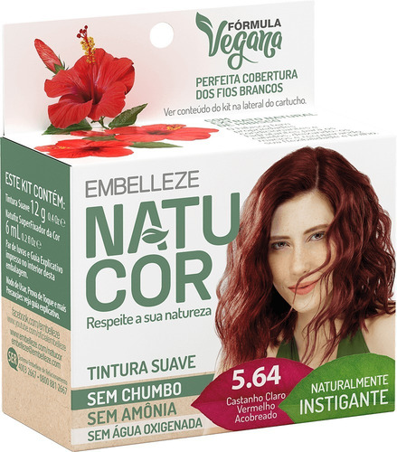Tinta De Cabelo Natucor Naturalmente Instigante Hibisco Castanho Claro Vermelho Acobreado 5.64 Kit Economico