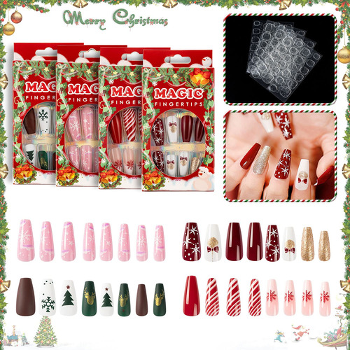 Noverlife 96pcs Navidad Long Coffin Press En Las Uñas Con Pe