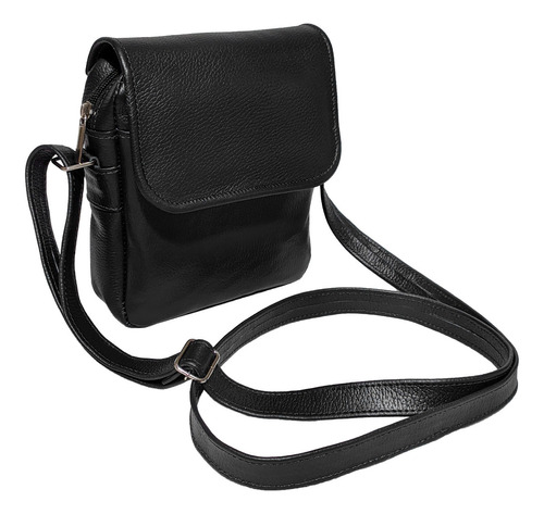 Bolsa Shoulder Bag Pequena Masculina Couro Legitimo Em Ziper Cor Cinza-escuro