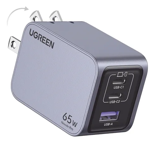 Cargador Ugreen Nexode Pro 2 Usb-c, 1 Usb-a 65w Plateado