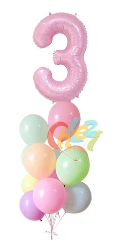 Imagen 2 de 3 de Pack De Globos Pastel Con25 Globos Pastel Y Numero De 80cm