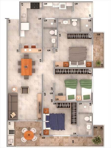 Imagem 4 de 10 de Apartamento, 3 Dorms Com 106.77 M² - Caiçara - Praia Grande - Ref.: Rtc62 - Rtc62