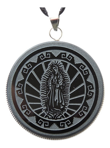 Dije Obsidiana Neg. Grabada Con La Virgen De Guadalupe