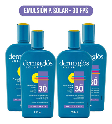 Kit Protector Solar Dermaglós Fps30 Emulsión 250ml X 4 Und