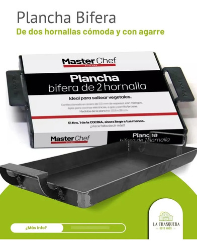 Plancha Bífera Doble Hornalla De Acero Con Mangos Negro