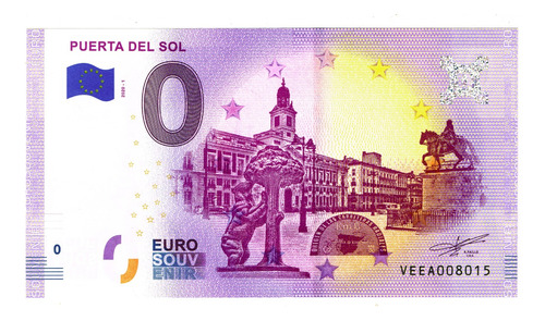 Billete 0 Cero Euros Souvenir Puerta Del Sol Madrid 2020 Nvo