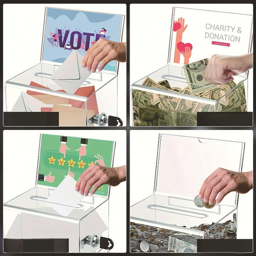 Caja De Recaudación De Fondos Frasco Transparente Para