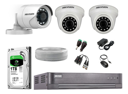 Kit 3 Camaras De Seguridad Hikvision Hd Disco 1 Tb Completo