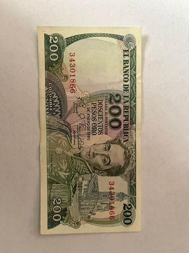 Billete De 200 Pesos Oro Colombiano