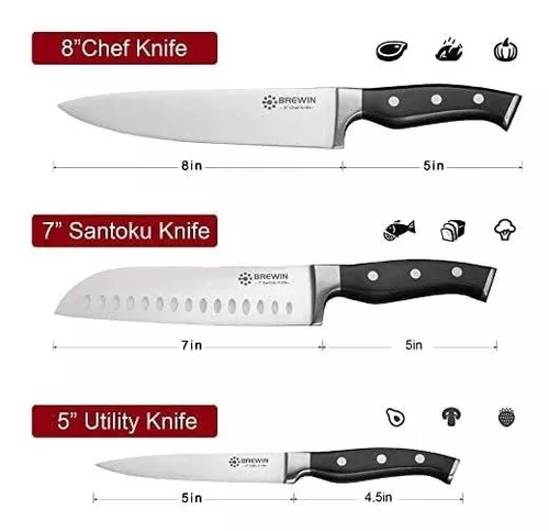 Brewin Juego de cuchillos de chef profesionales de 3 piezas, juego de  cuchillos ultra afilados para cocina de acero inoxidable de alto carbono,  juego