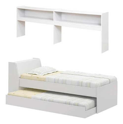 Ditália cama Solteiro bicama com estante cor branco