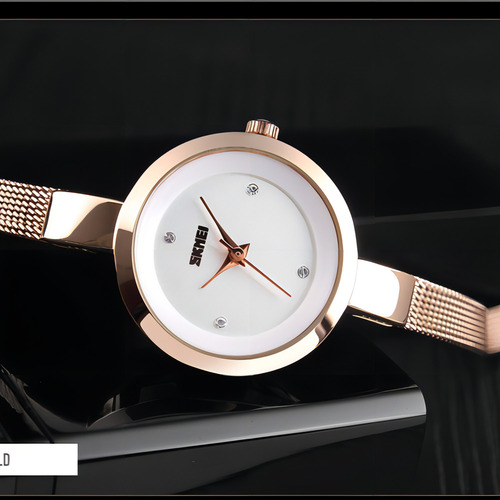 Relojes De Cuarzo Impermeables De Acero Inoxidable Skmei Par Color De La Correa Rose