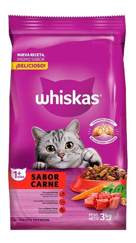 Imagen 1 de 3 de Whiskas Gato Adulto 10 Kg Sabor Carne Con 3 Pouch Premium