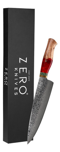 Cuchillo Acero Damasco 7,6'' - Zero Knives - Vg 10 Pro Color Rojo