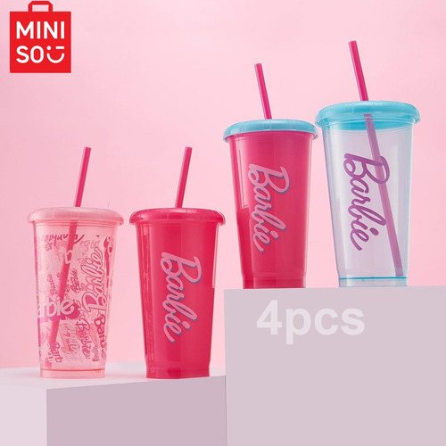 Miniso Juego De 4 Vasos De Barbie Con Tapa Y Popote 520ml