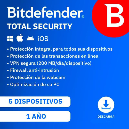 Bitdefender Total Security 2024| 5 Dispositivos | 1 Año