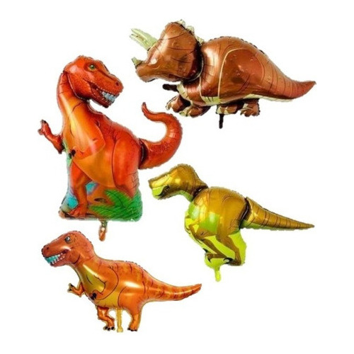 Combo 4 Globos Dinosaurios Metalizado Gigantes 90cm