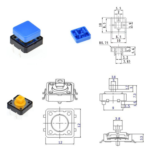 Kit 80 Push Button Chave Táctil Com Capa Quadrada Arduino