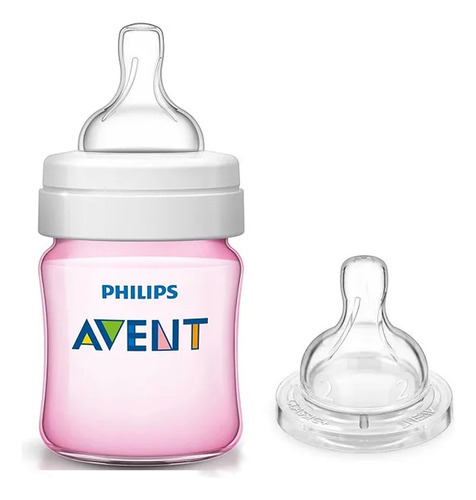 Kit Mamadeira Bebê Philips Avent Anticólica 125ml + Bico Nº2 Cor Rosa