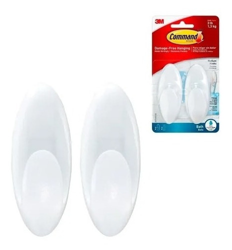 Set 2 Ganchos Blancos Medianos Para Baño Command 3m Bath18