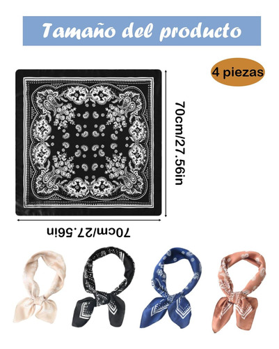 4 Piezas Mascadas Mujer Seda, Pañuelos Para Mujer,paliacates