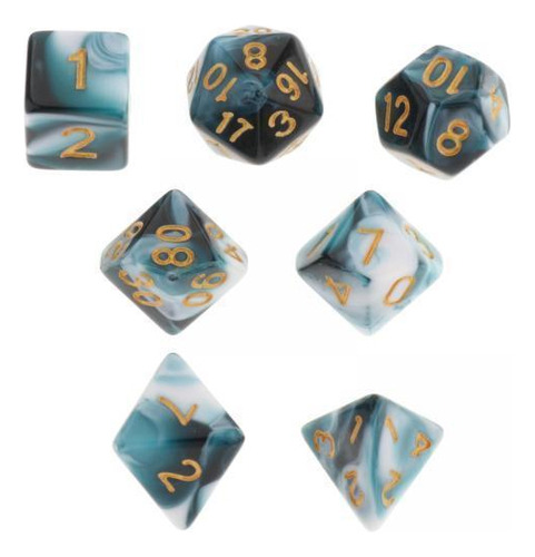 2 X 7 Piezas De Acrílico Poliédrico Dados Favores De Azul