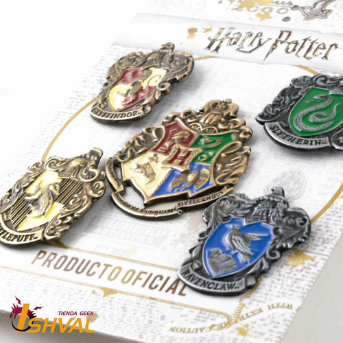 Imagen 3 de 3 de Pack De 5 Pines - Harry Potter - Escudos De Hogwarts
