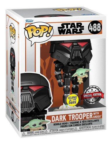 Funko Pop! Dark Trooper With Grogu #488 Glows In The Dark