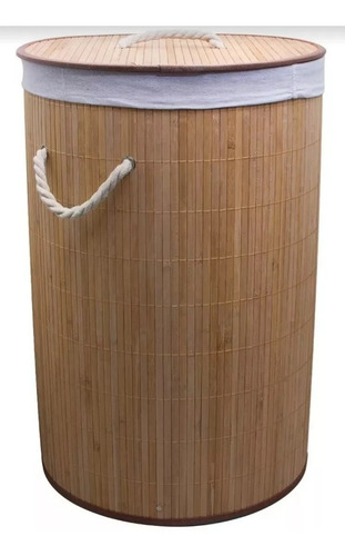 Imagen 5 de 10 de Canasto De Ropa Sucia Bambu Grande Con Tapa