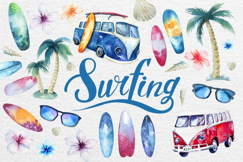 Cliparts Png Tablas De Surf Surfing Acuarela Watercolor Pa50