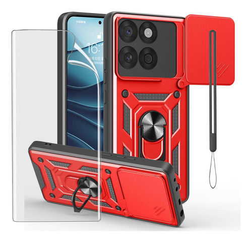 Funda Para Moto Edge 60 Fusion Case Uso Rudo Lentes + Mica Rojo Short Hanging Rope