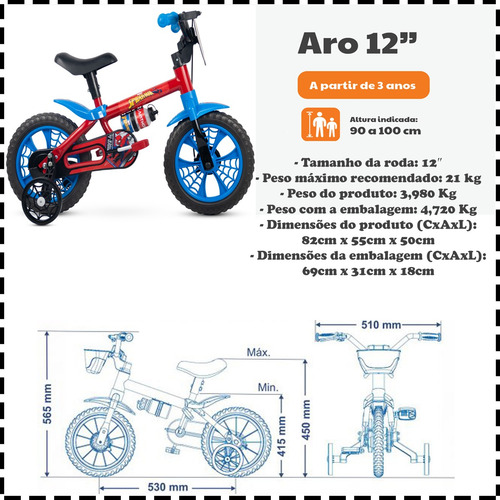 Bicicleta Infantil Homem Aranha Aro 12 Com Rodinhas Nathor
