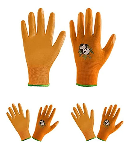 Juego De 3 Guantes De Jardinería Para Niños Talla 5 Naranja Diseño de la tela Panda