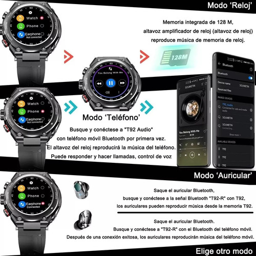 Reloj Inteligente Con Audífonos Bluetooth T92pro 2 En 1